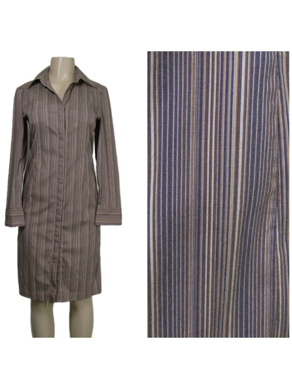 PIAZZA SEMPIONE Brown Striped Shirt Dress Quiet Luxury Italy Minimalist 42 6